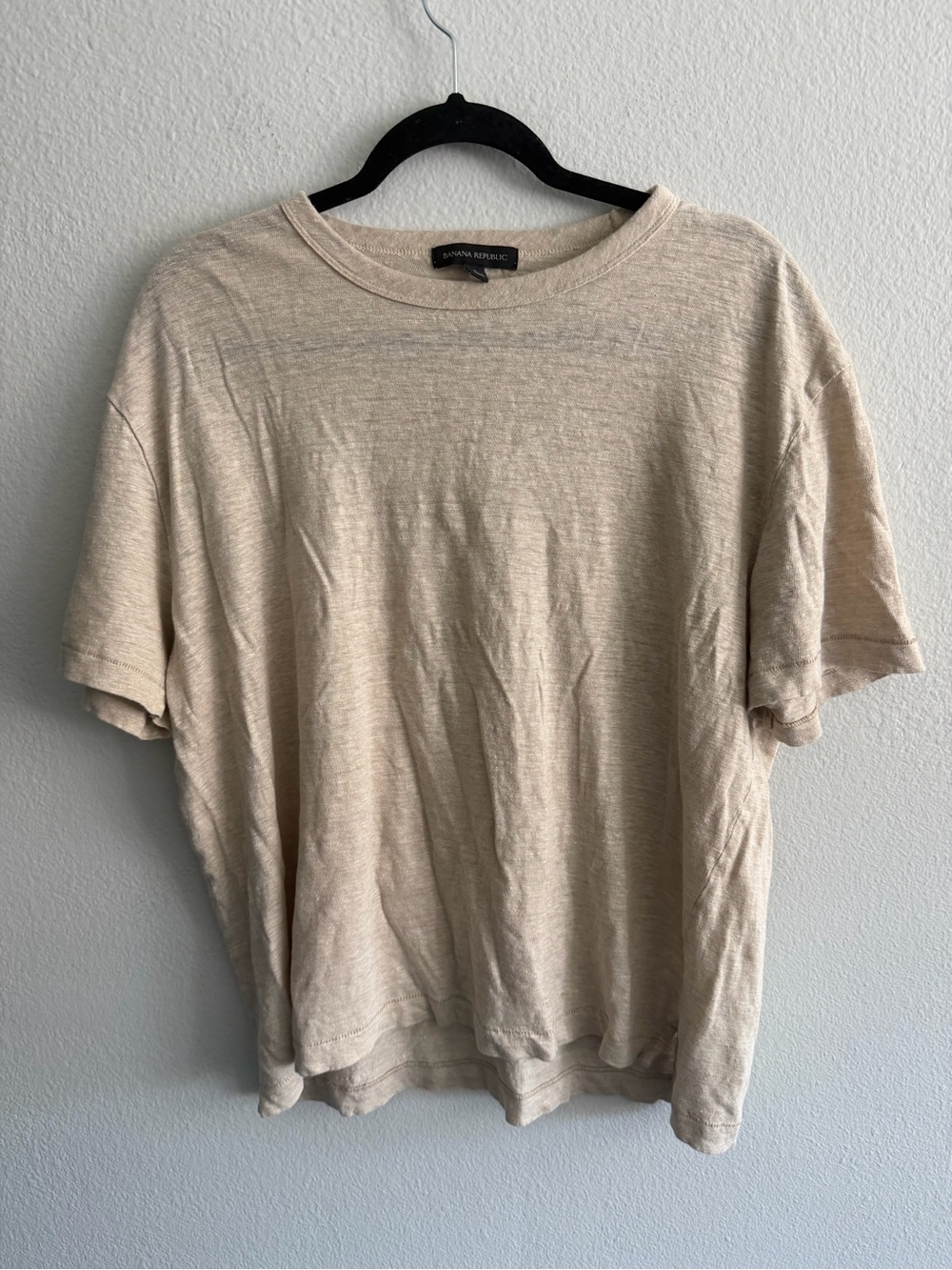 Banana Republic Relaxed 100% Linen Oatmeal Heather Crewneck Tee Large Coastal